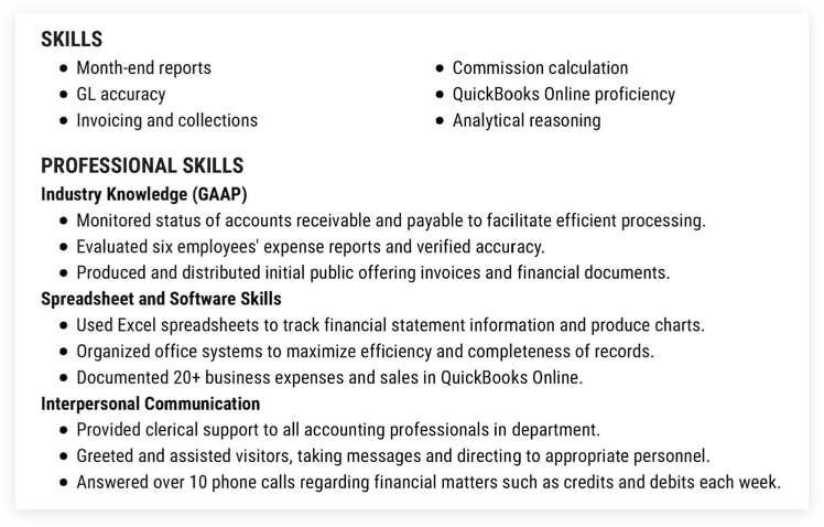 resume no experience skills