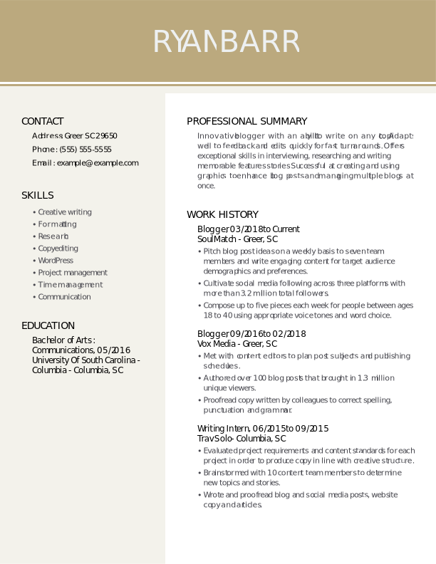 Media Communication Blogger Resume Examples for 2024 Templates & Tips