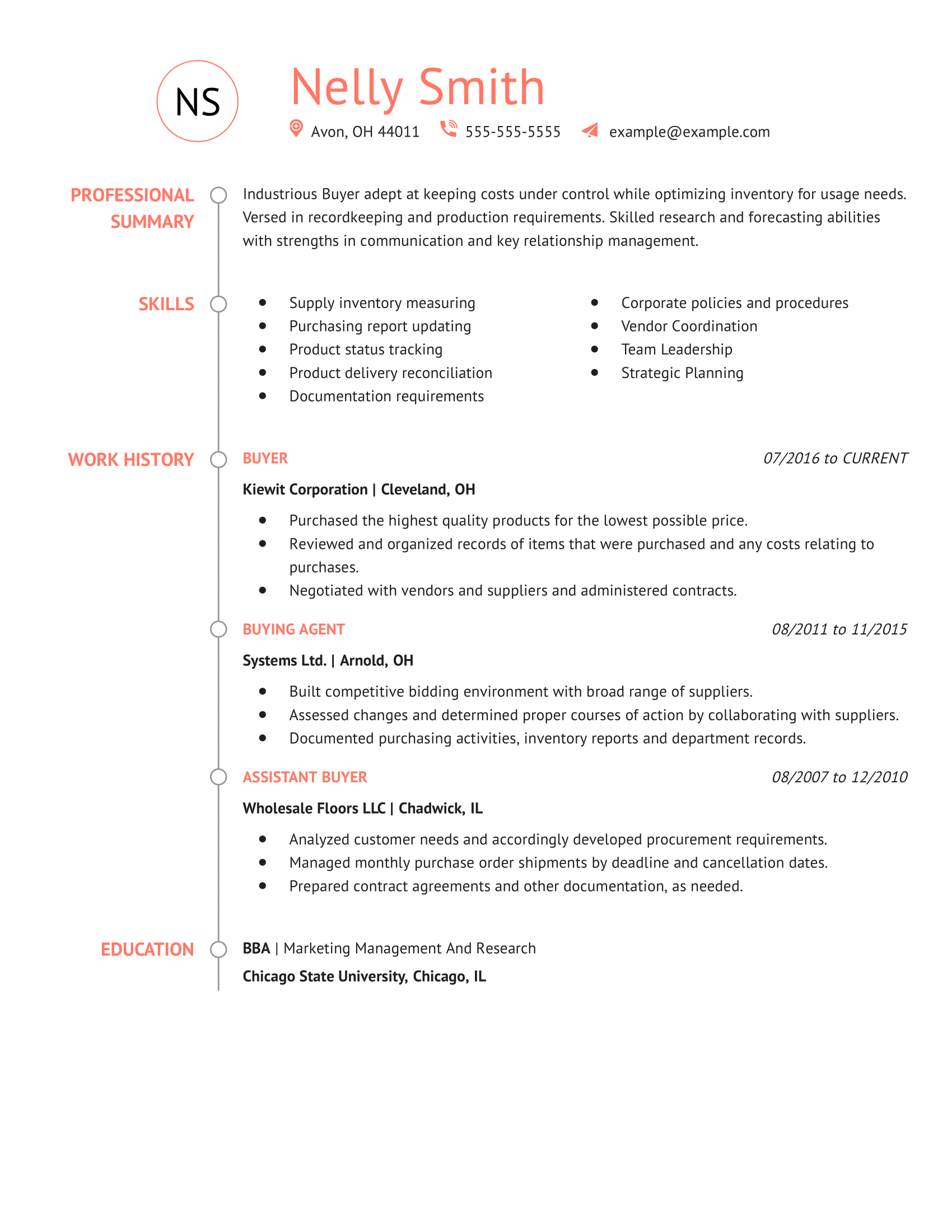 sample resume buyer position