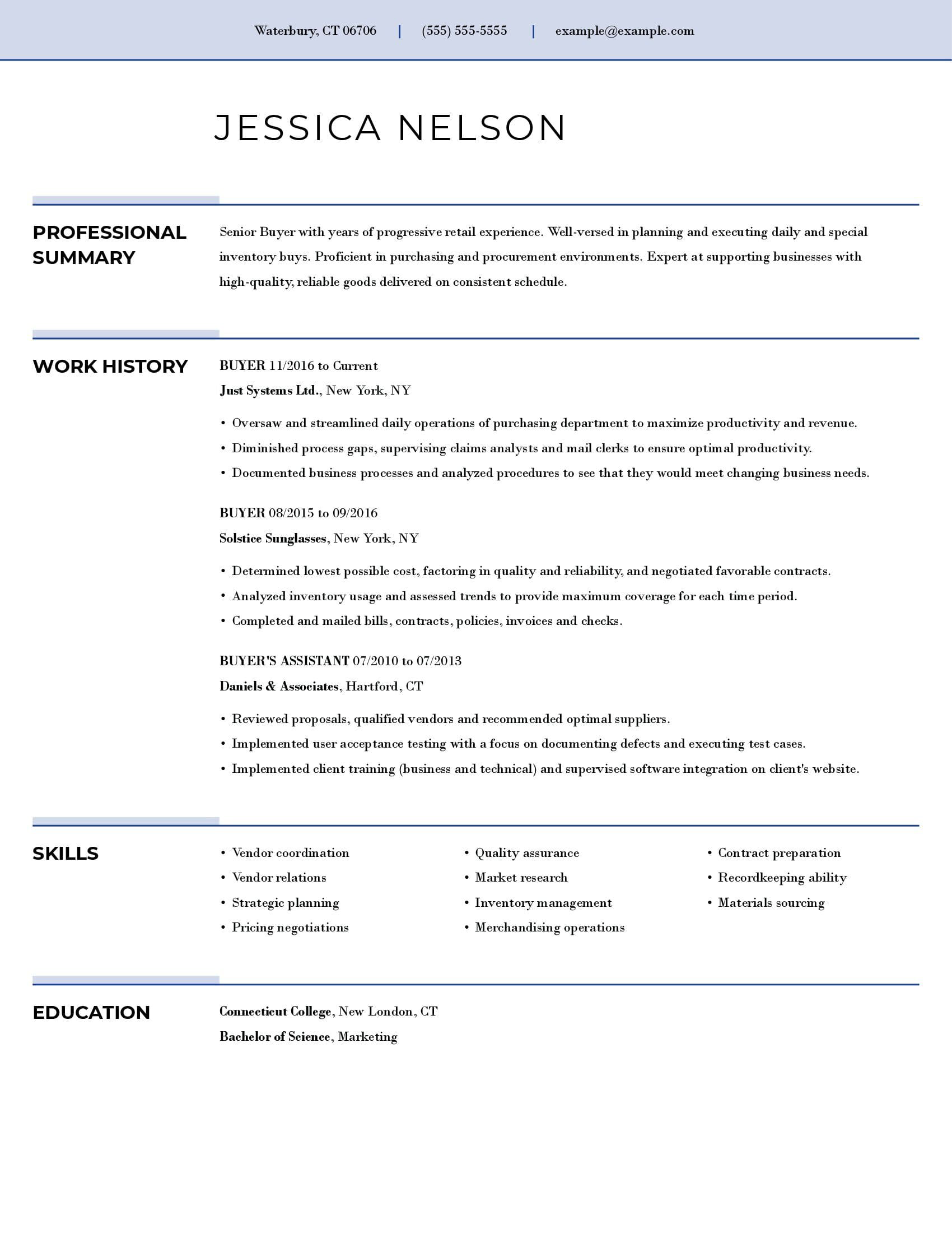 purchasing summary resume