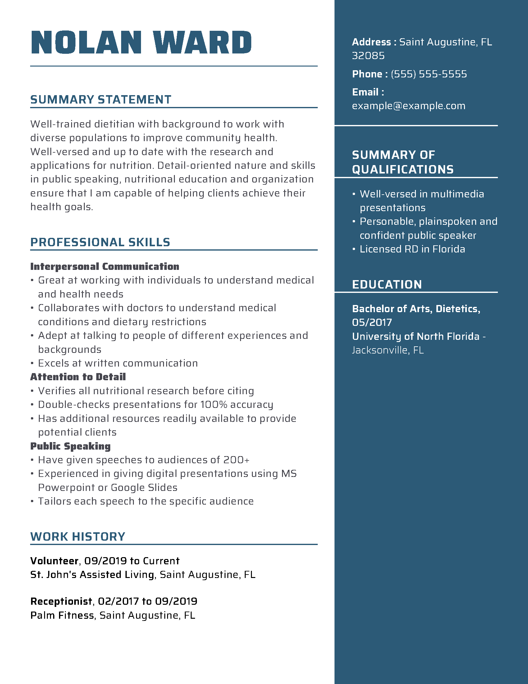 nutrition and dietetics personal statement example