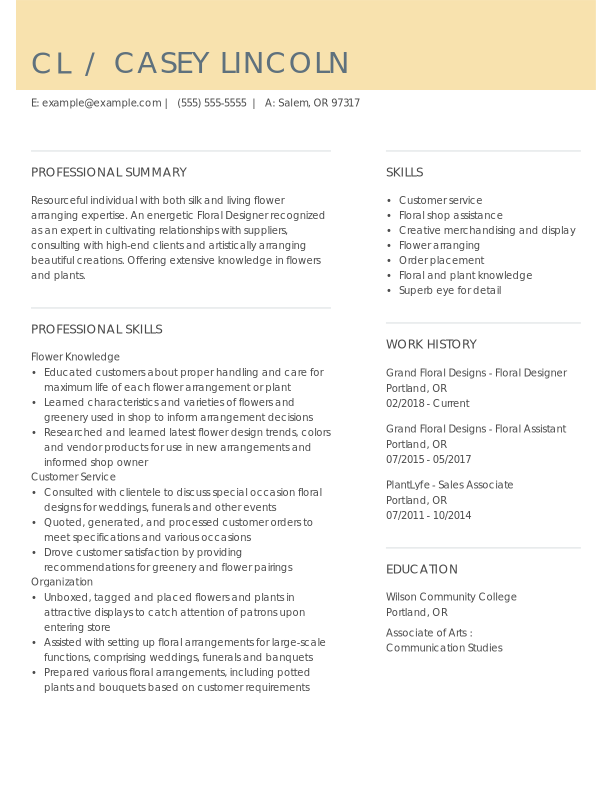 floral designer resume