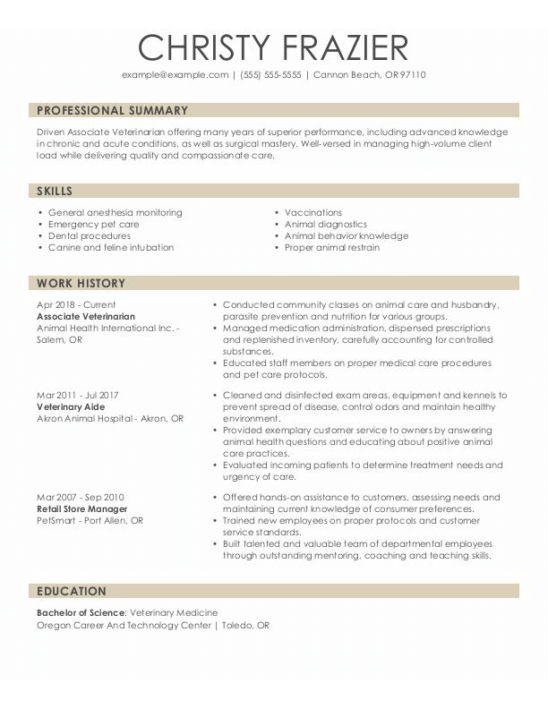 Professional Veterinary Examples for 2023 | MyPerfectResume Professional Veterinary Examples for 2023 | MyPerfectResume