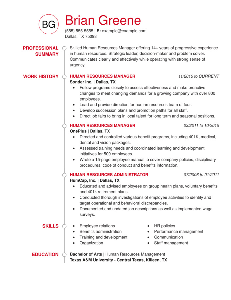 human resource management resume skills