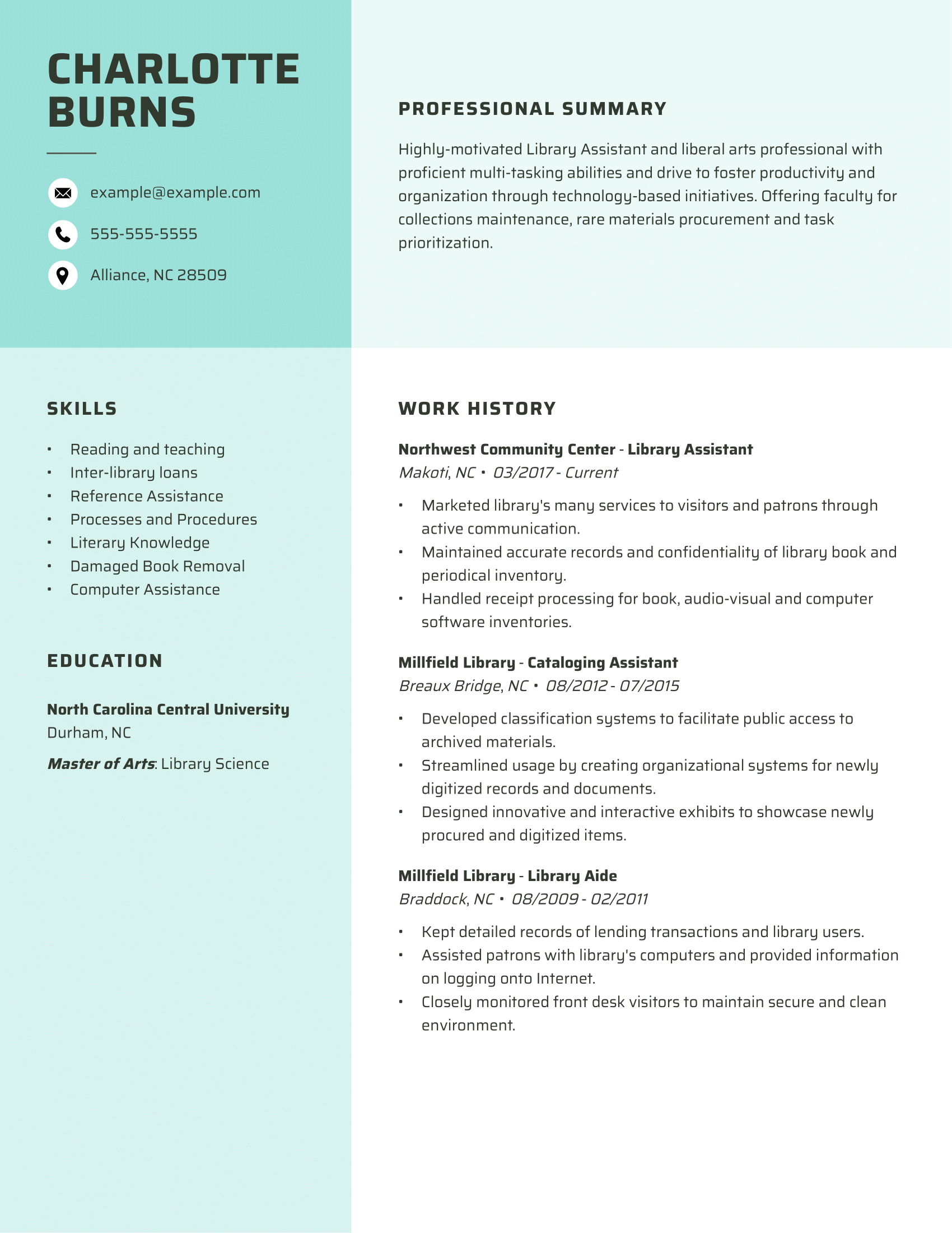 library assistant description for resume