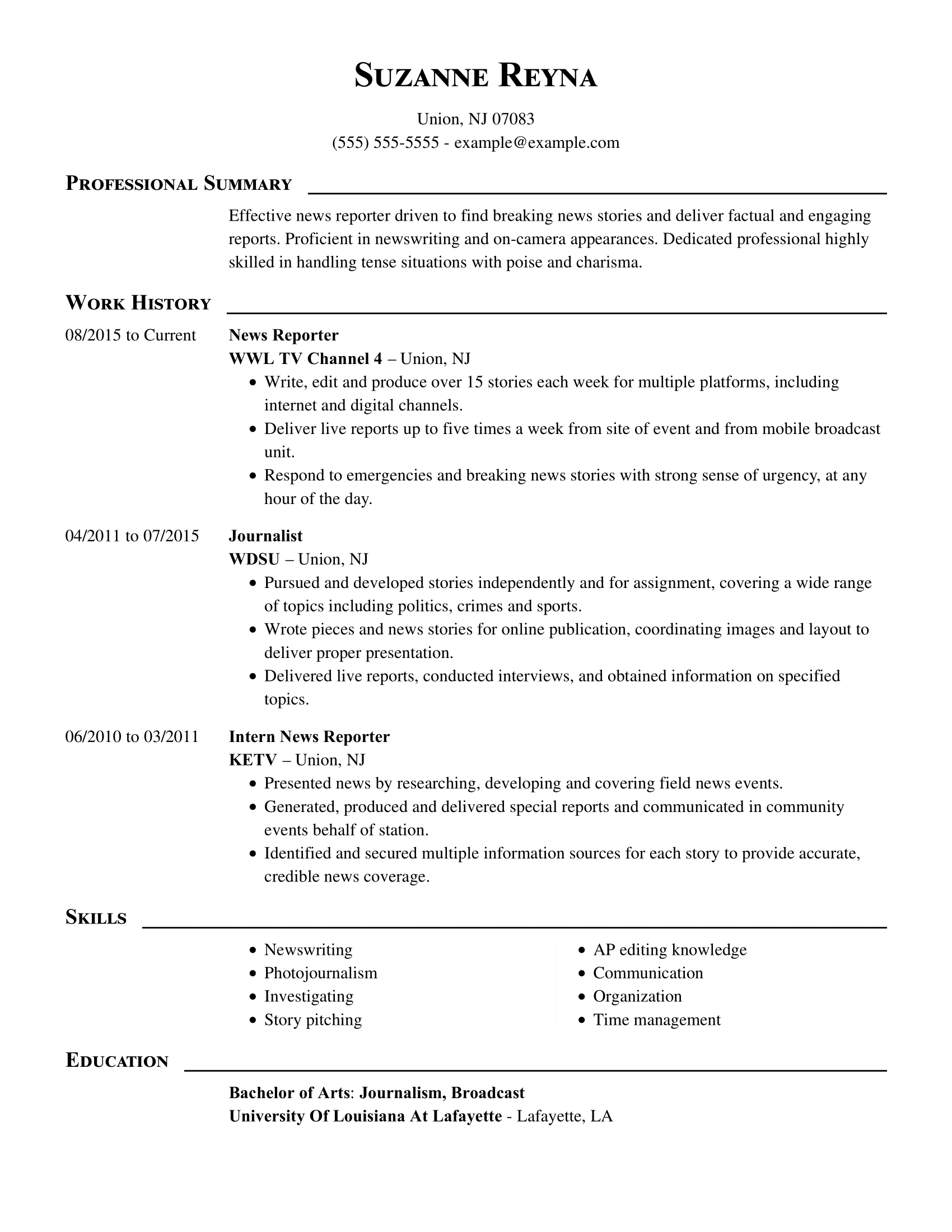 news reporter resume