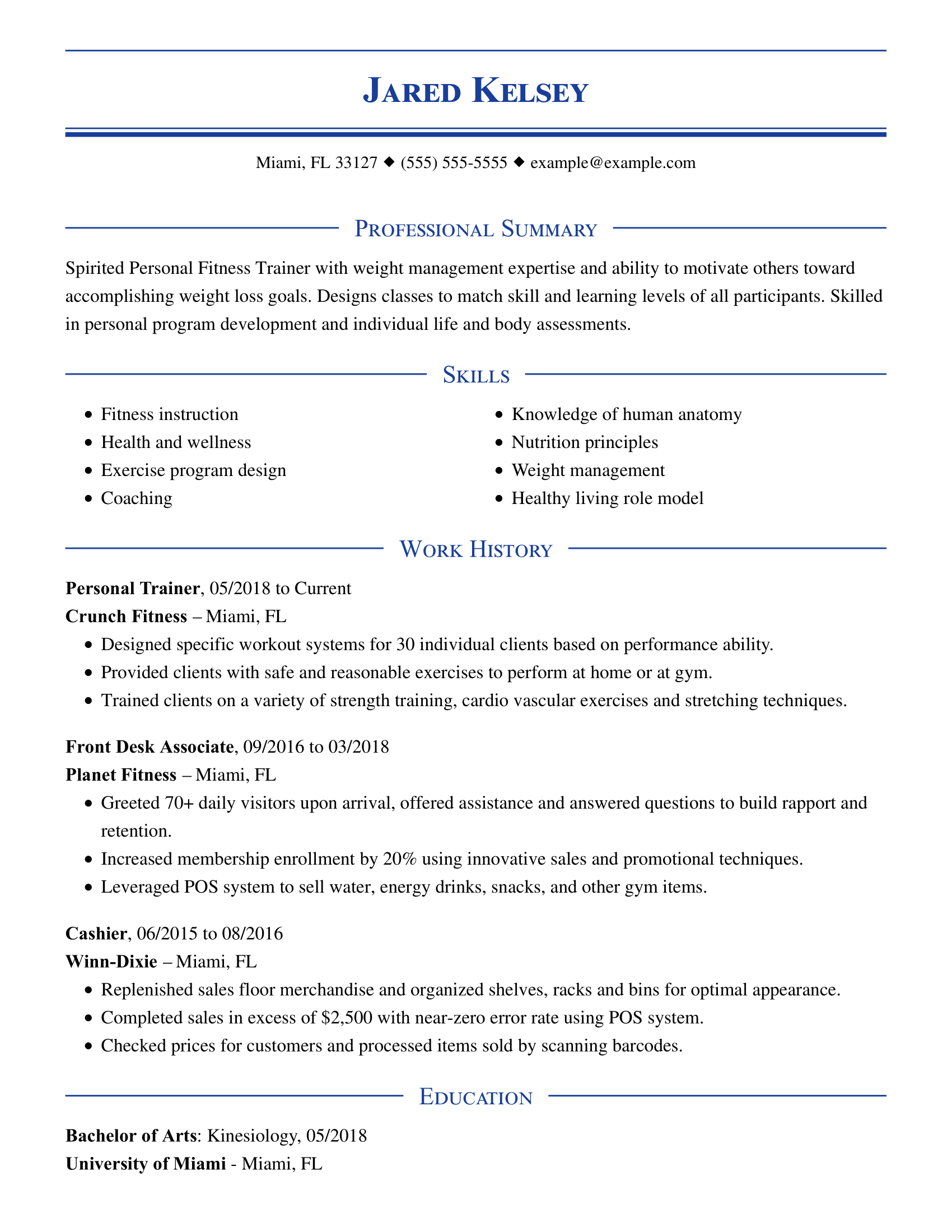 objective statement for resume trainer