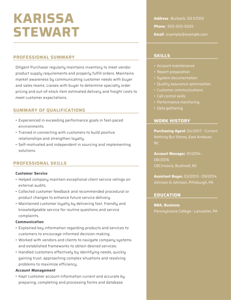 Purchasing Agent Resume Example + Helpful Tips MyPerfectResume