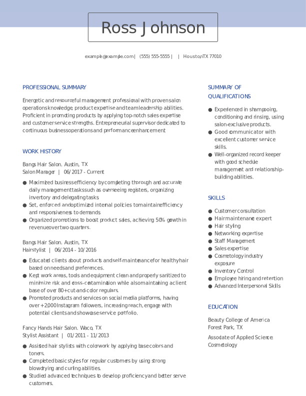 2023 Best Salon Manager Resume Example | MyPerfectResume 2023 Best Salon Manager Resume Example | MyPerfectResume