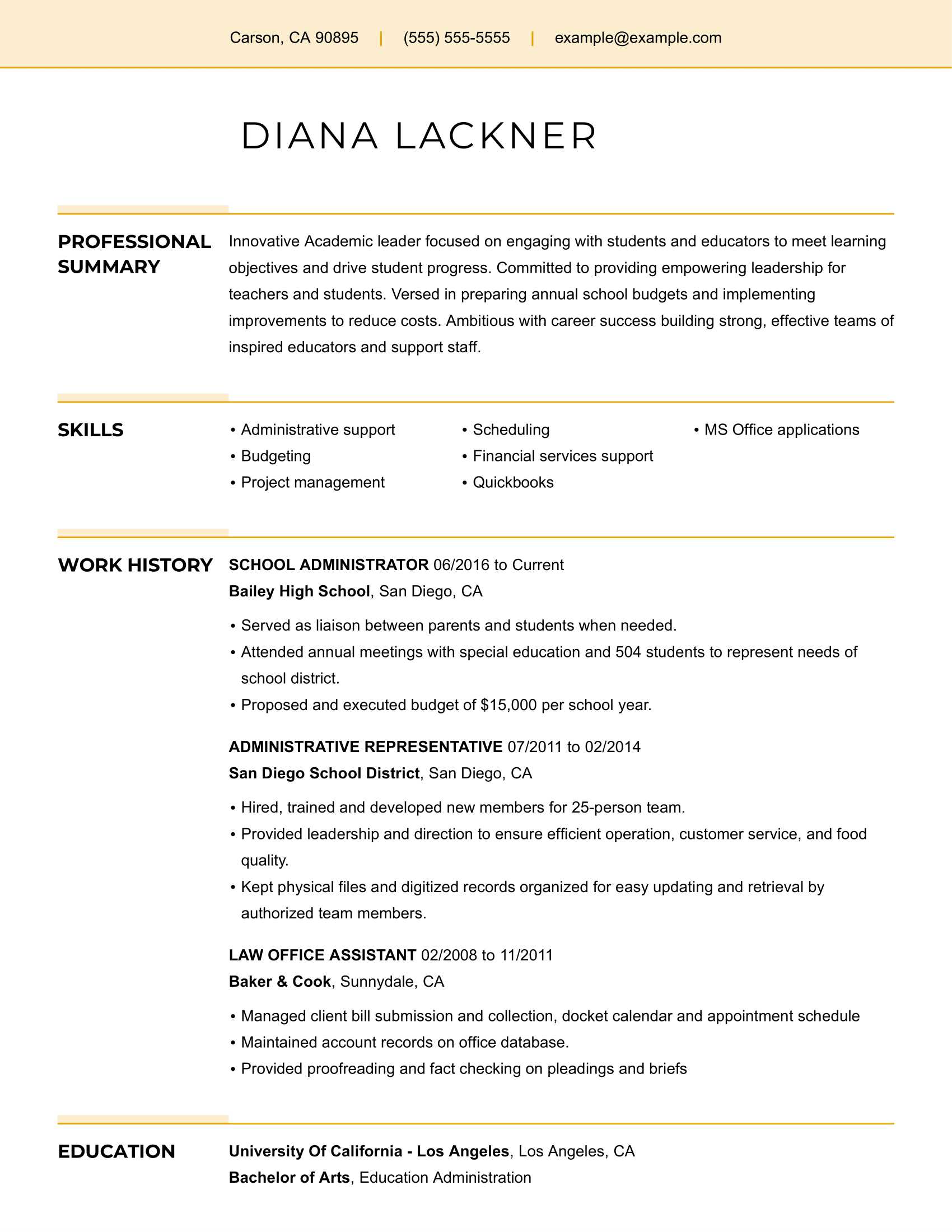 resume objective examples for school administrators