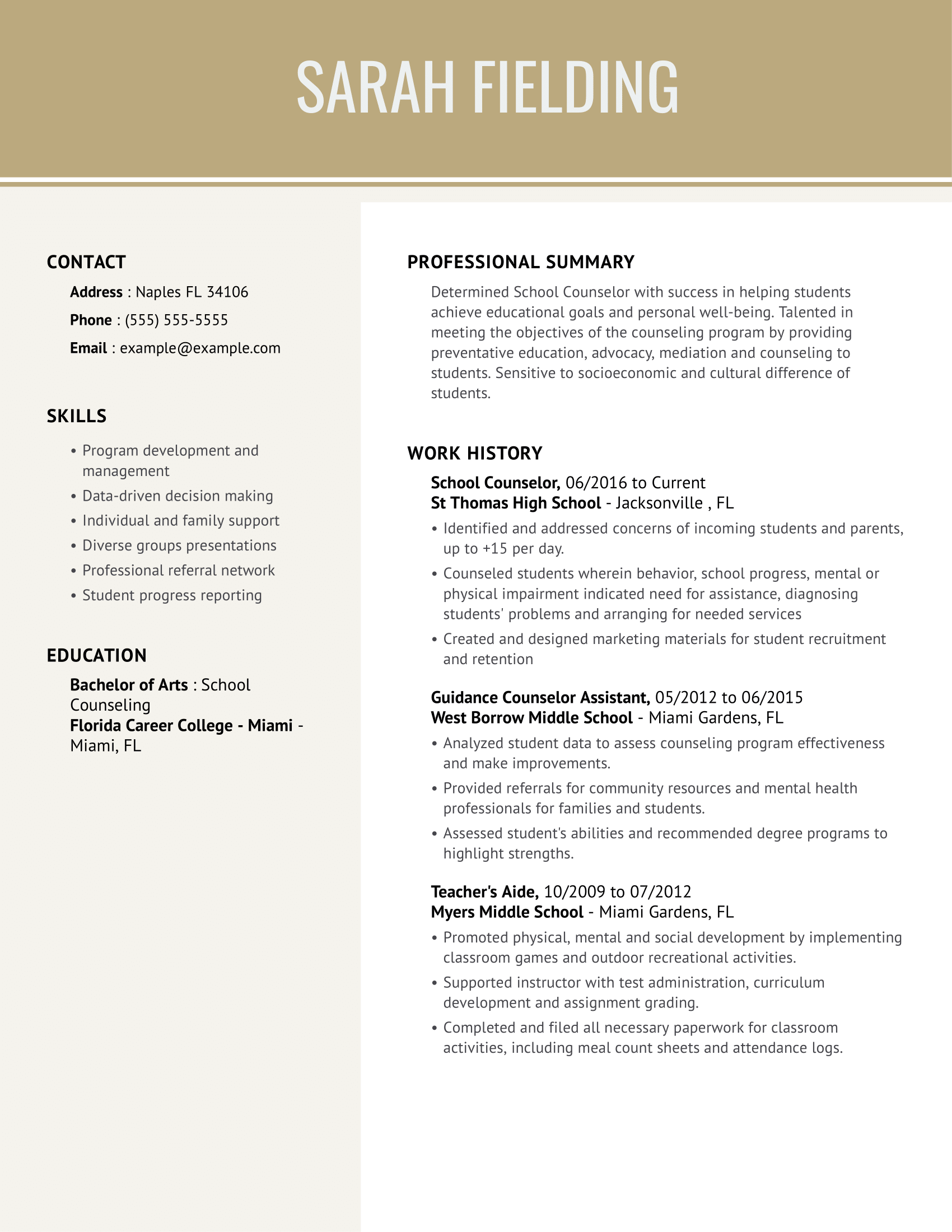 grad school resume for counseling