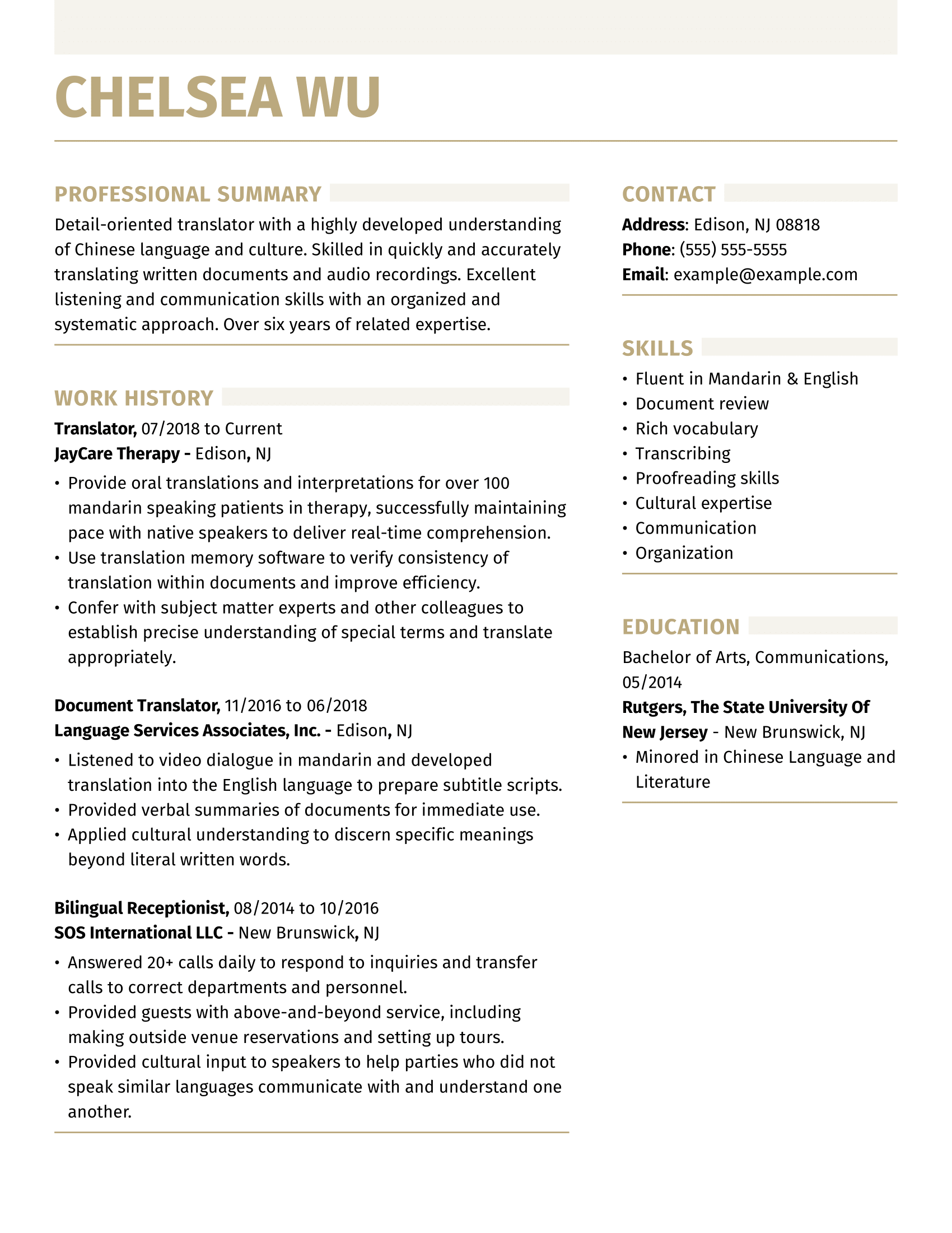 book translator resume