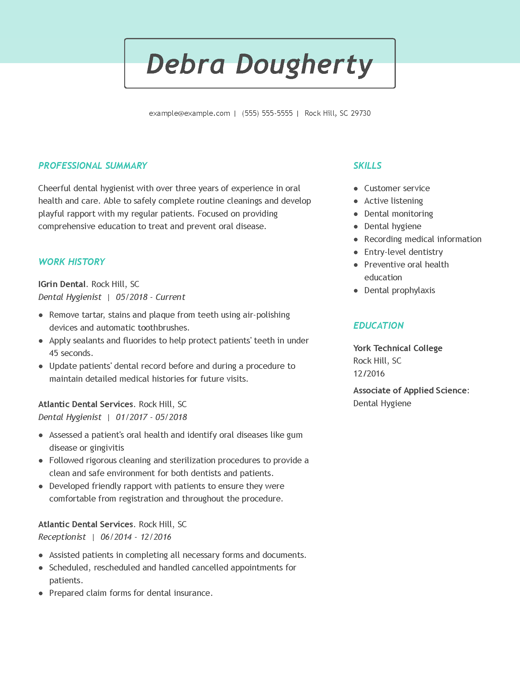 dental hygienist resume 2021