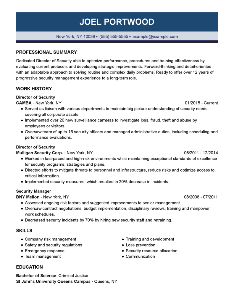 Safety Security Director Of Security Resume Examples for 2024