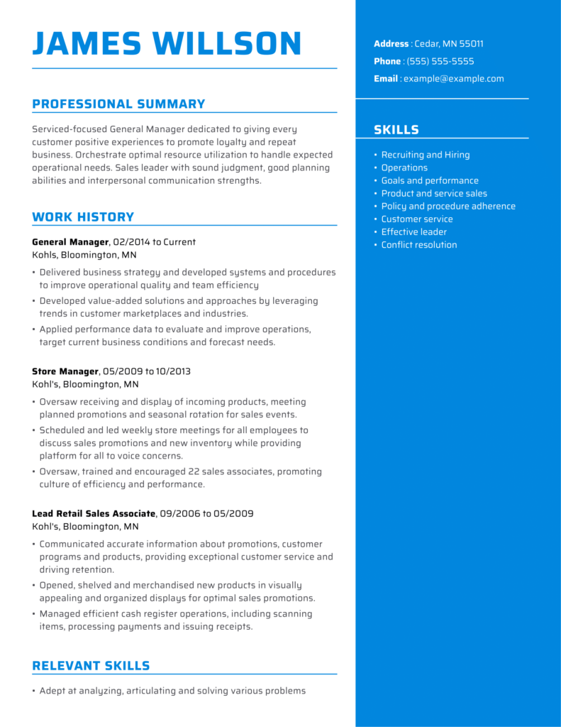 professional summary for resume general manager