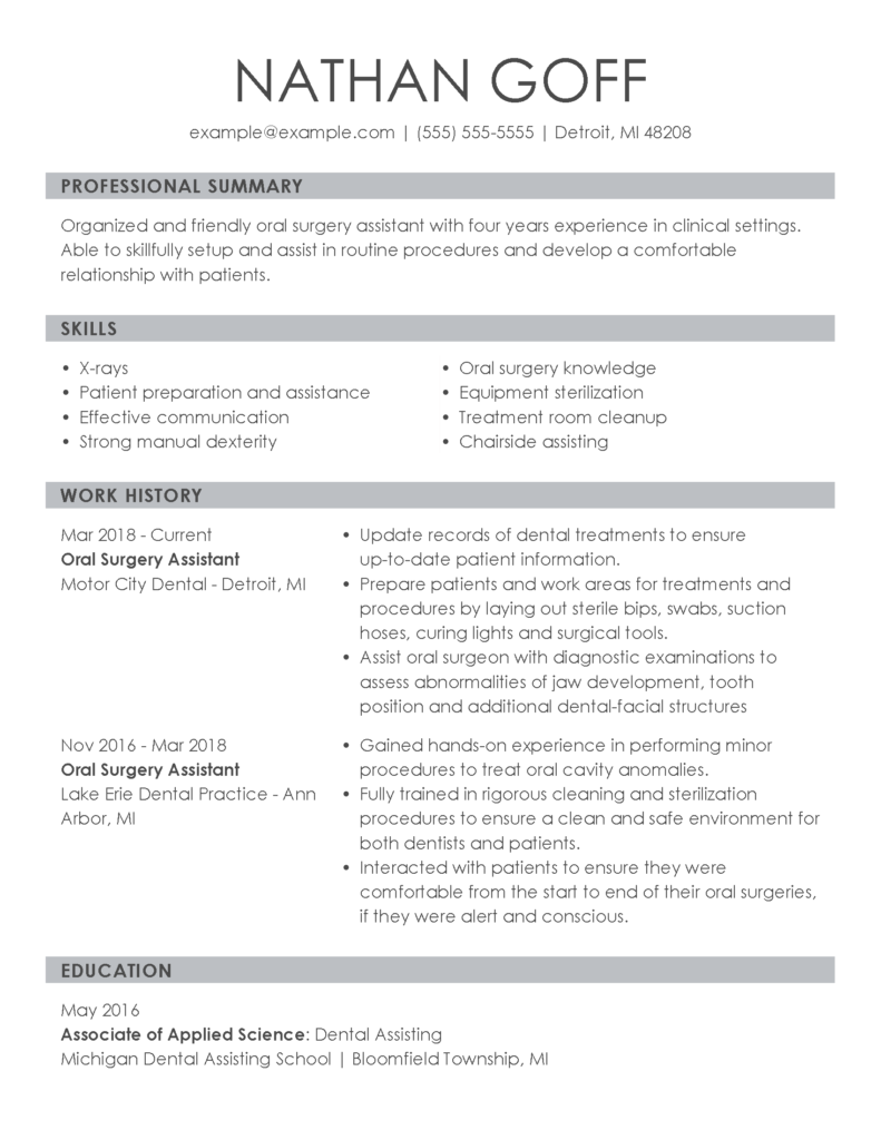 Dentistry Oral Surgery Assistant Resume Examples for 2024 Templates & Tips