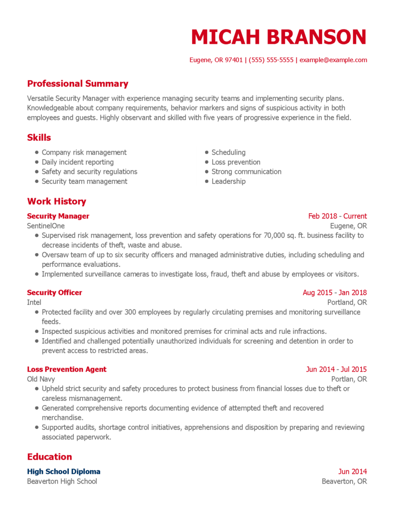Safety Security Manager Resume Examples for 2024 Templates & Tips