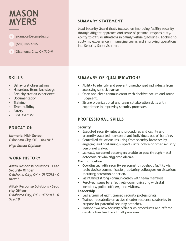 Top Security Supervisor Resume Example + Tips