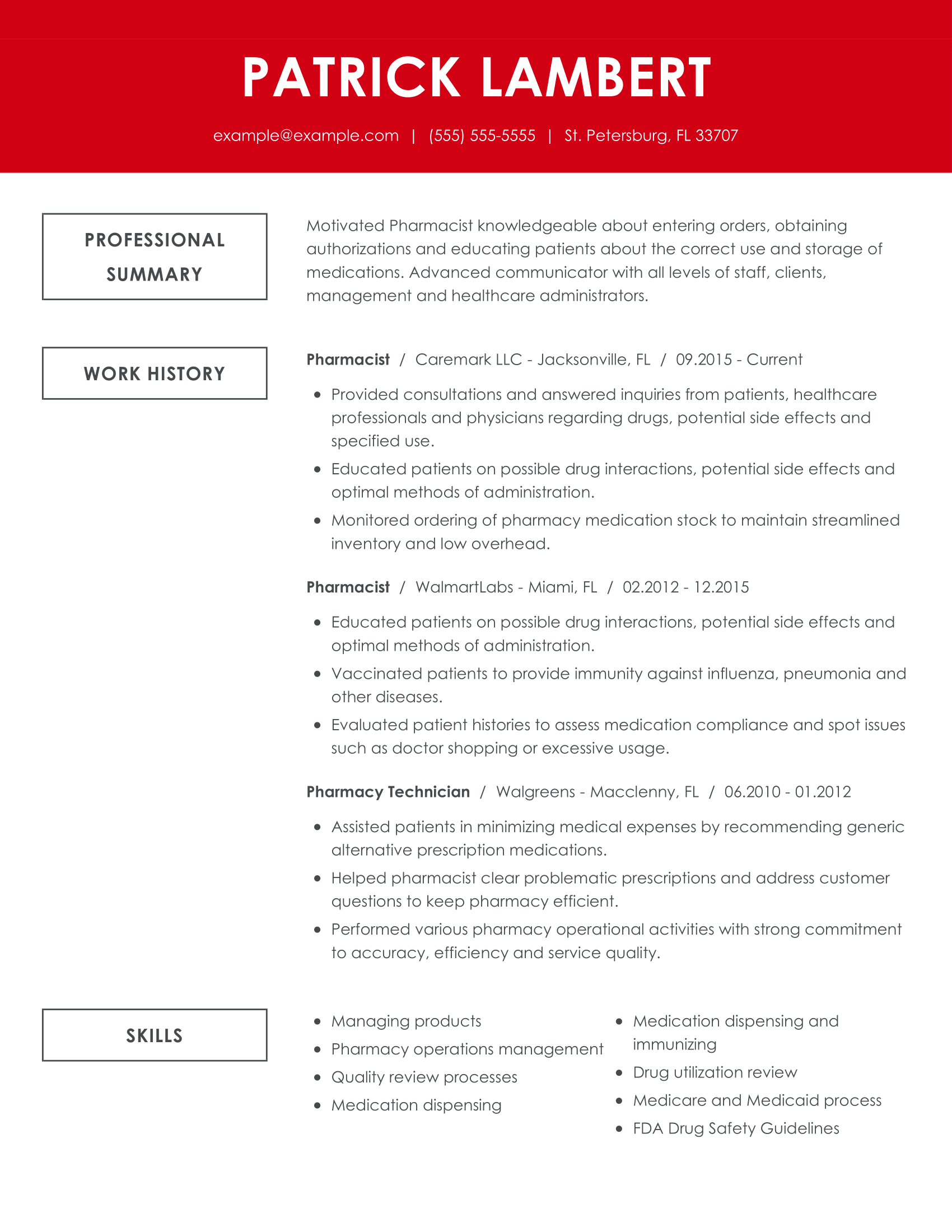 summary of qualifications resume pharmacist