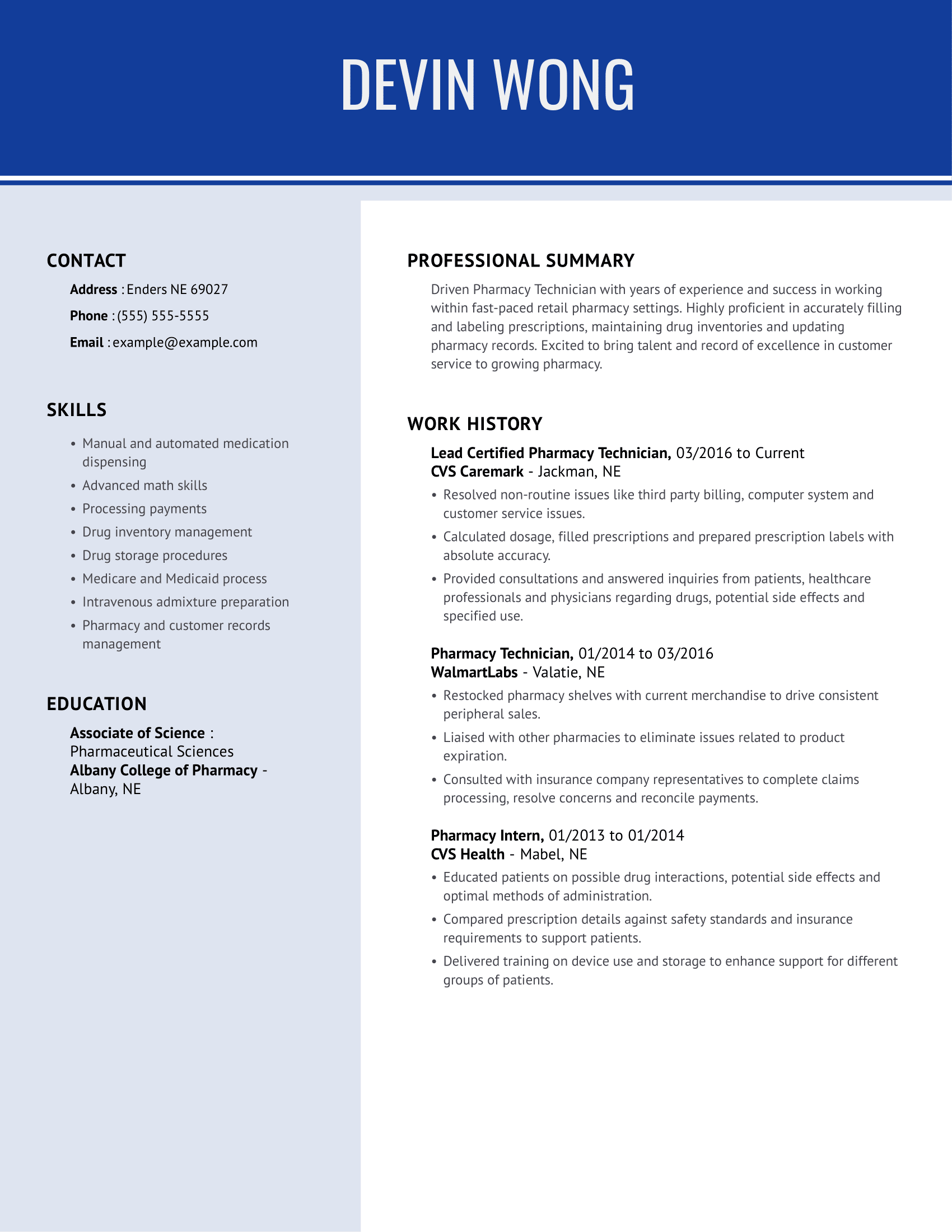 Pharmacy Technician Resume Example  MyPerfectResume