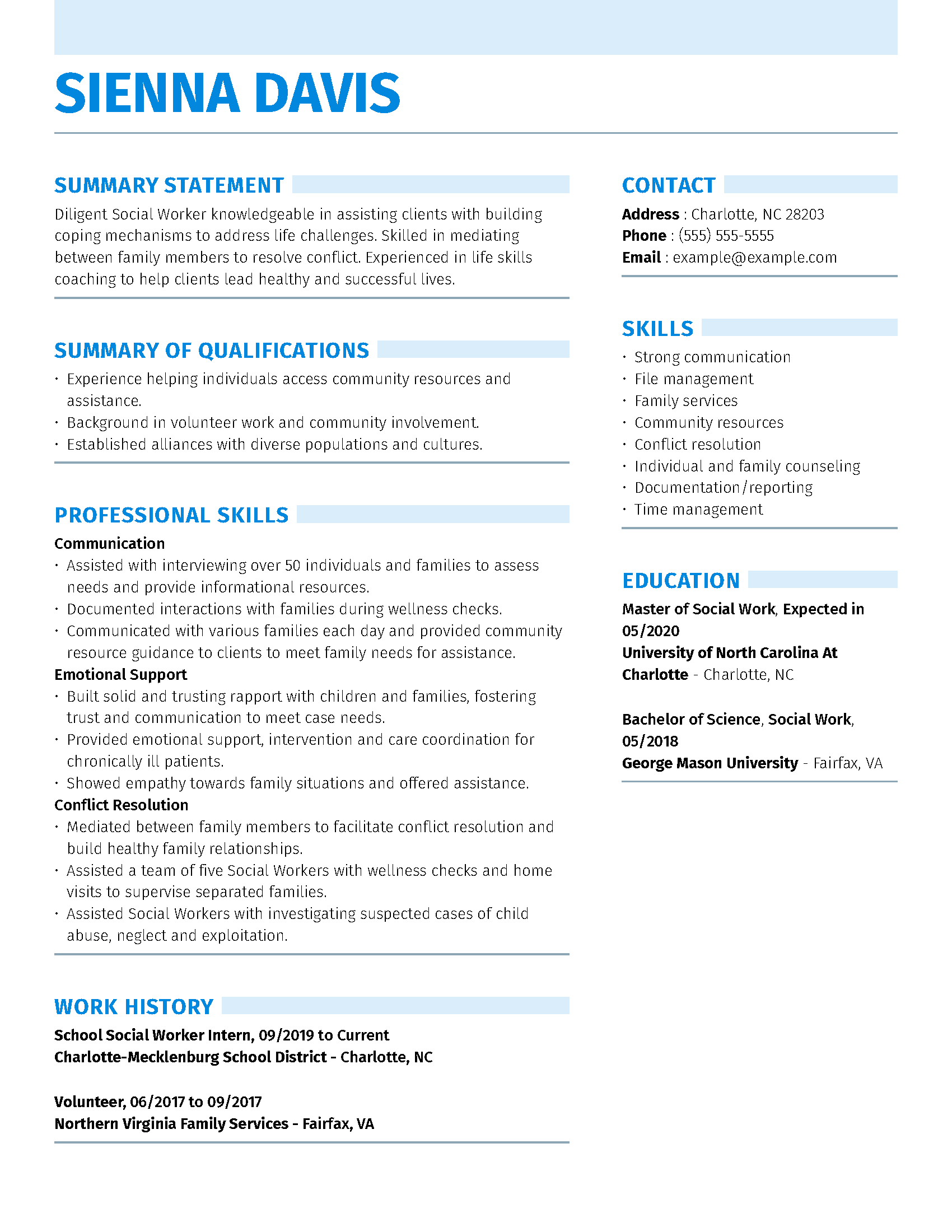 school social worker skills resume