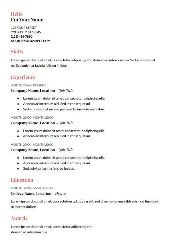 Google Docs Resume Template (Download to Google Drive)