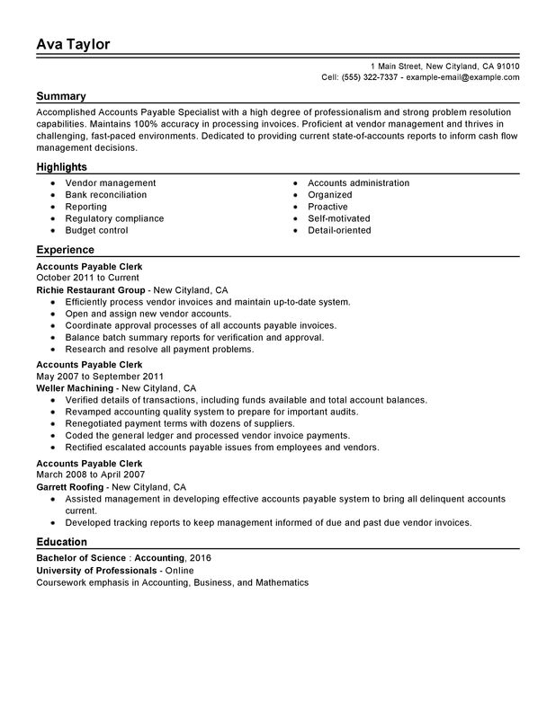 resume for entry level accounts payable