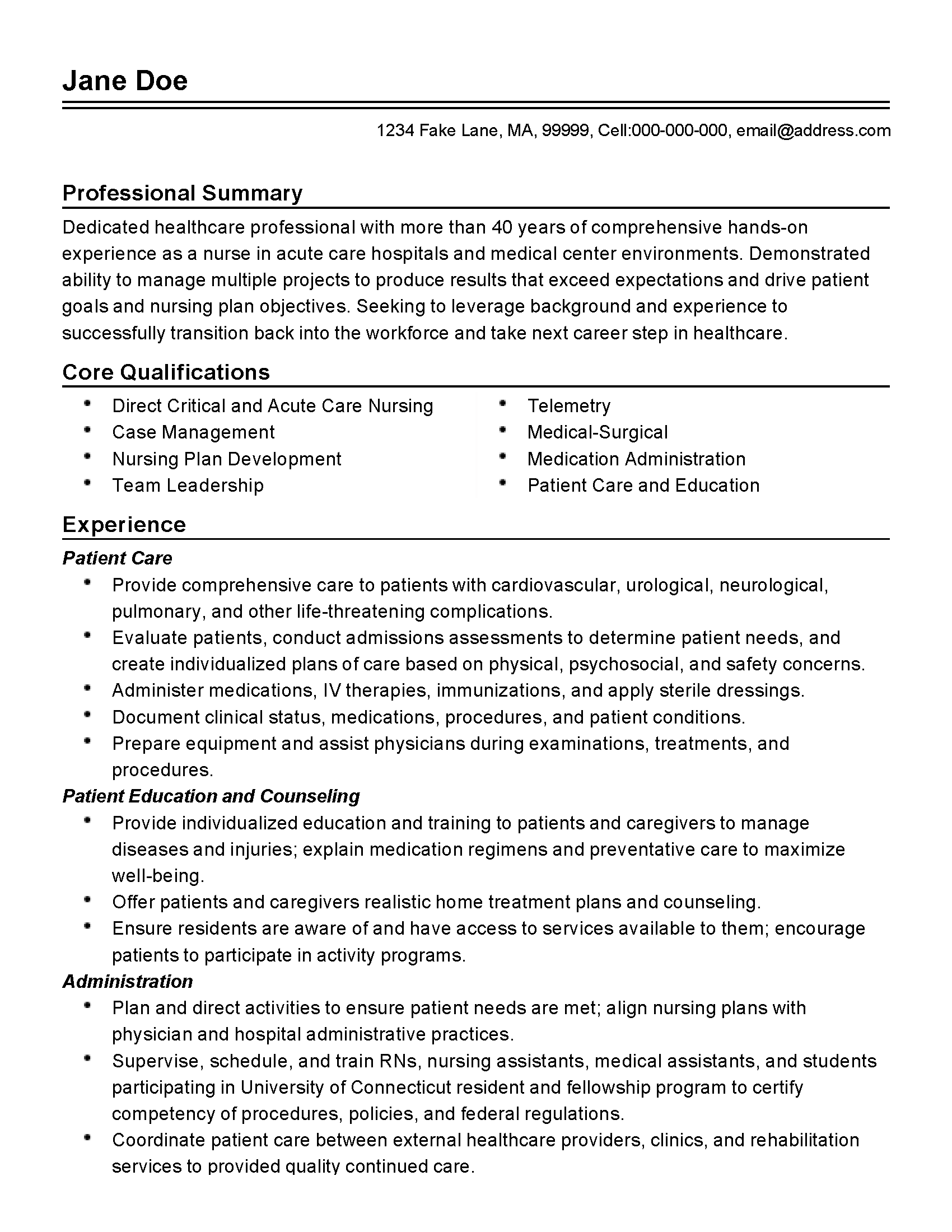 Professional Acute Care Nurse Resume Example  MyPerfectResume