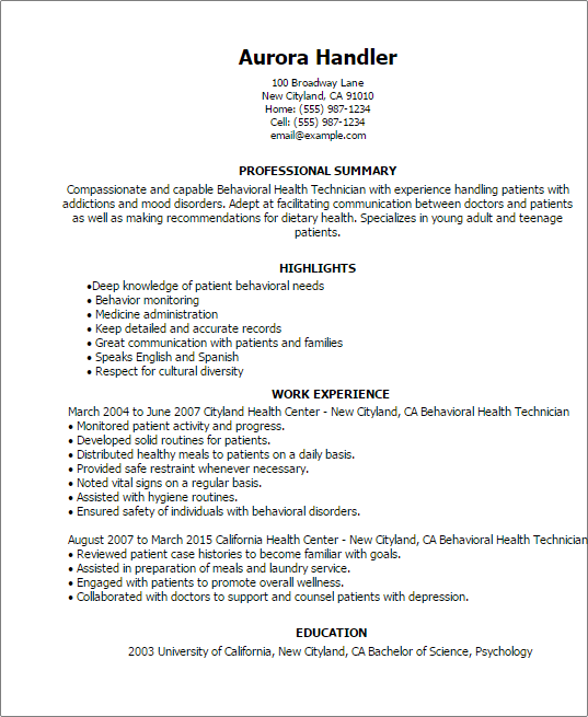 resume for mental health support worker