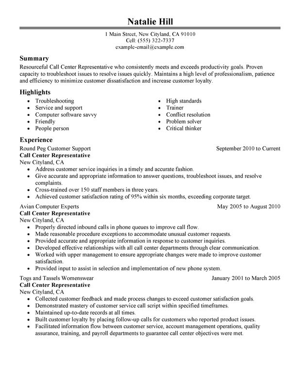 call center skills in resume