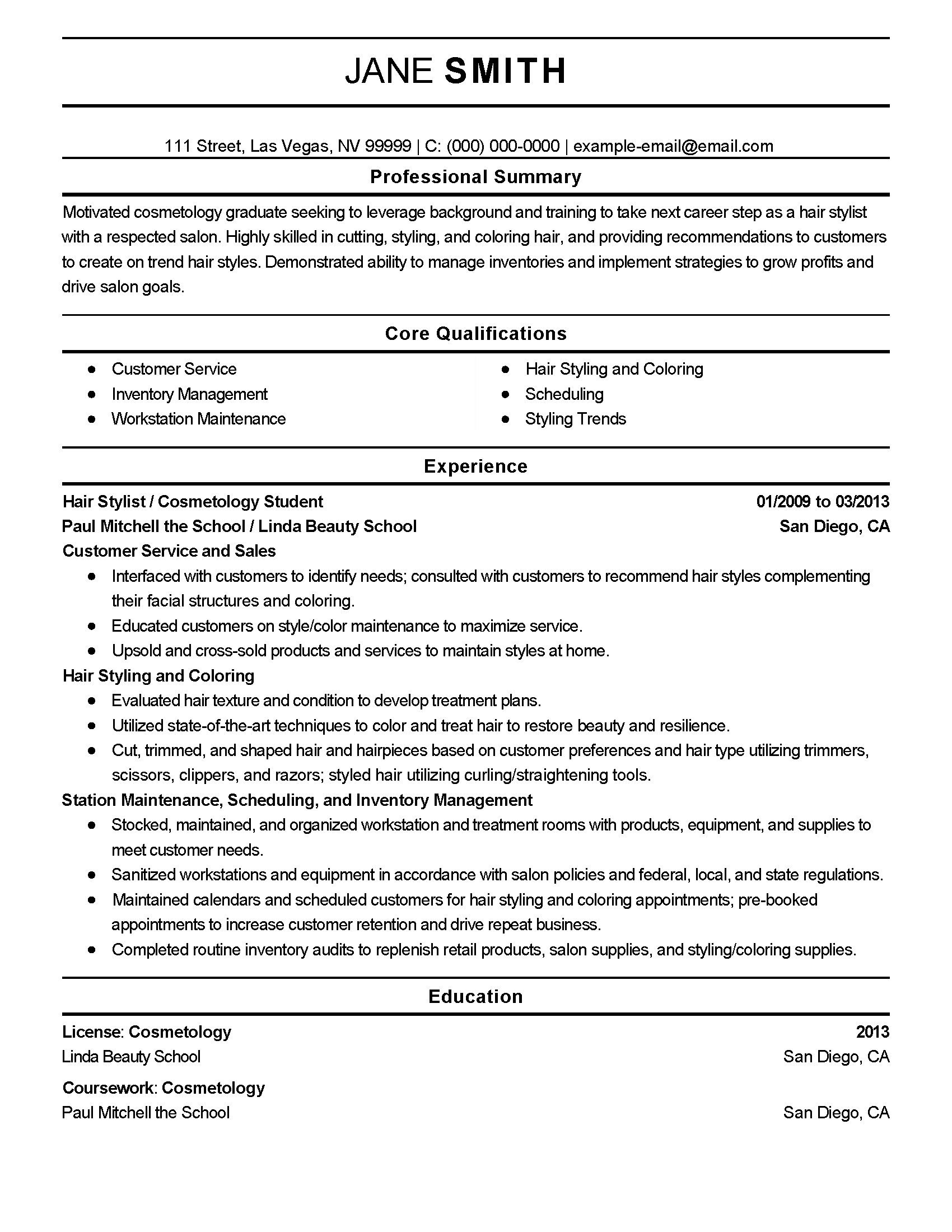 Professional Cosmetology Student Resume Example Myperfectresume