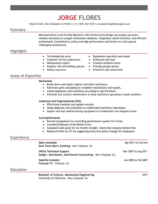 entry level aircraft mechanic resume sample