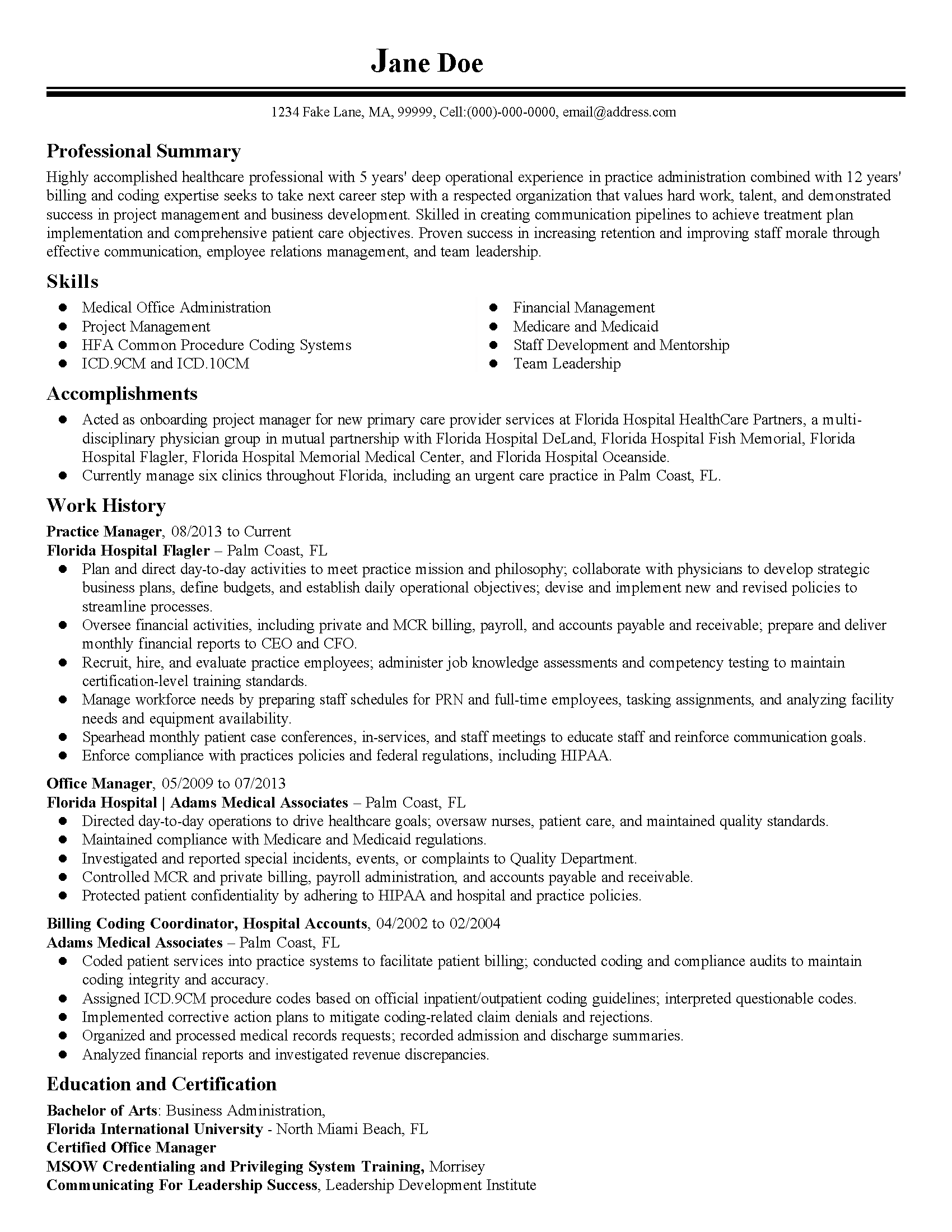 entry level practice manager resume template