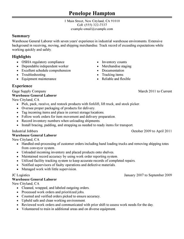 resume summary examples for general labor