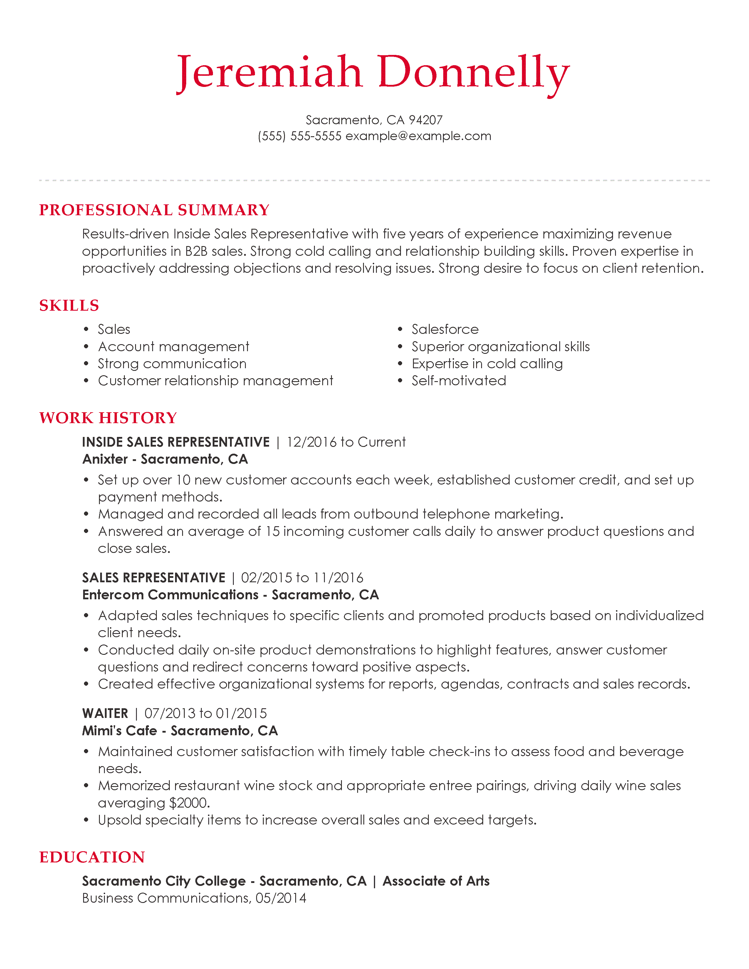 resume examples for sales representative