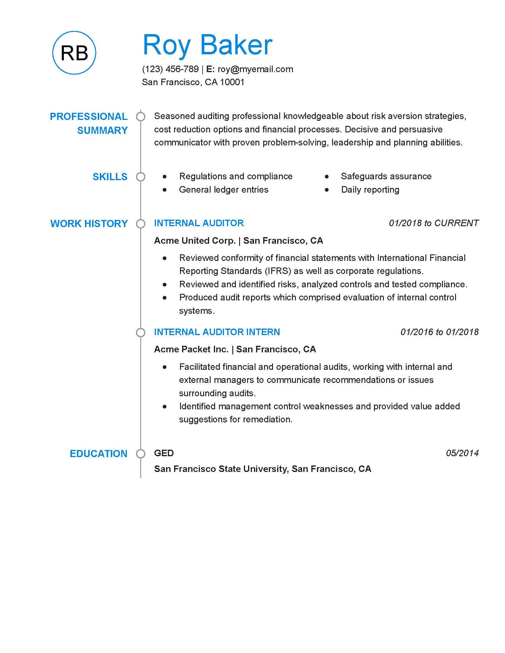 Internal Auditor Resume Sample Internal Auditor Resume Sample