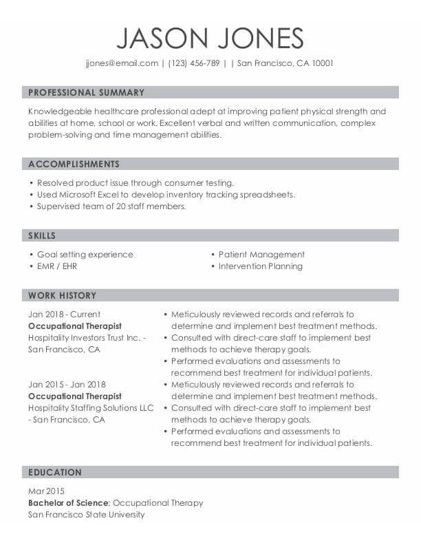 Occupationaltherapist Resume Sample