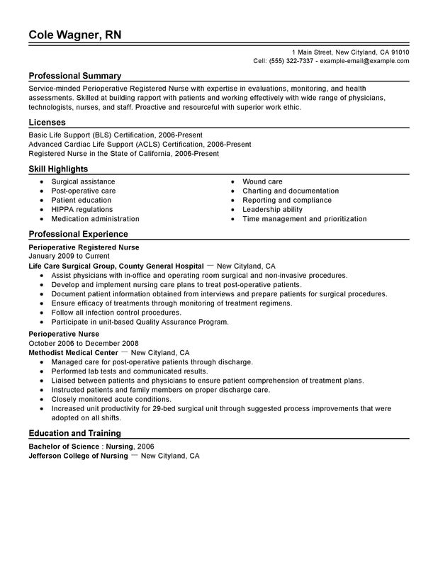 Perioperative Nurse Resume Examples | Myperfectresume