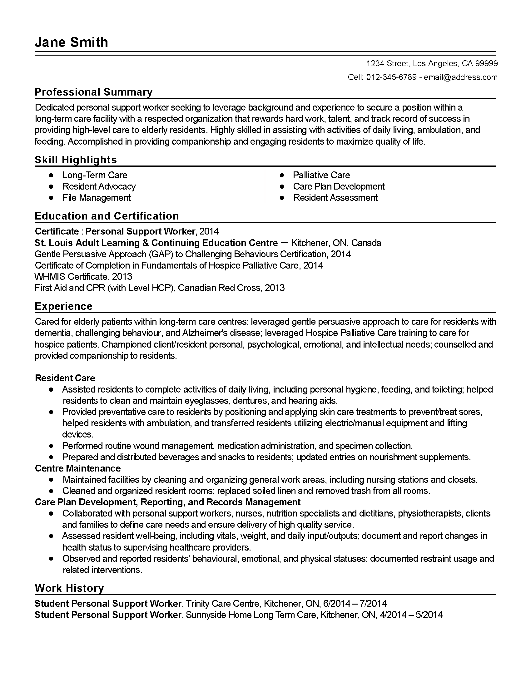 education support worker resume