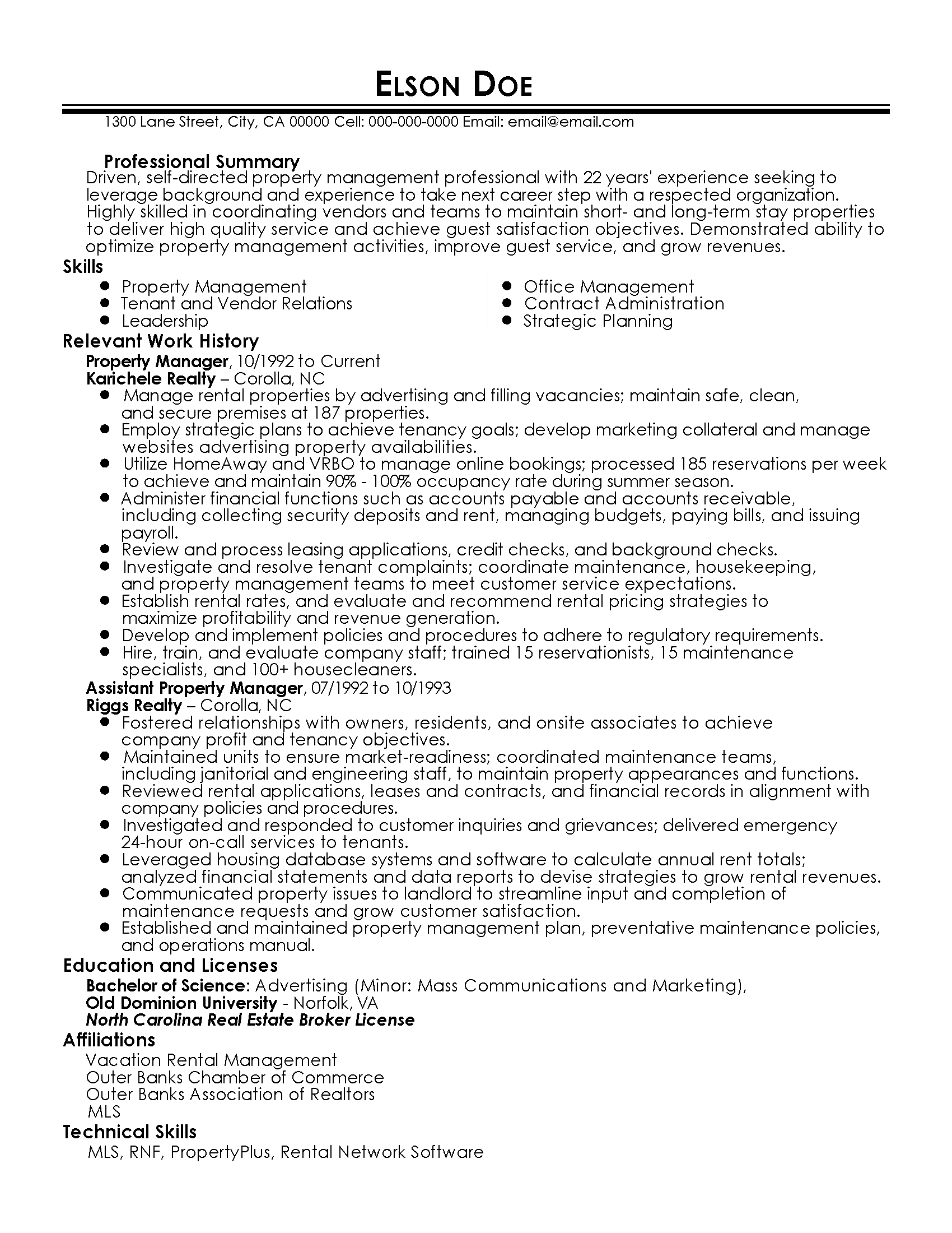 Property Manager Resume Example  MyPerfectResume