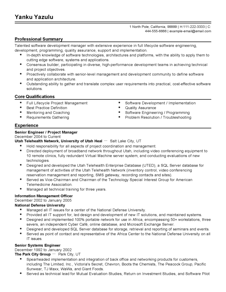 download resume format for experienced software engineer