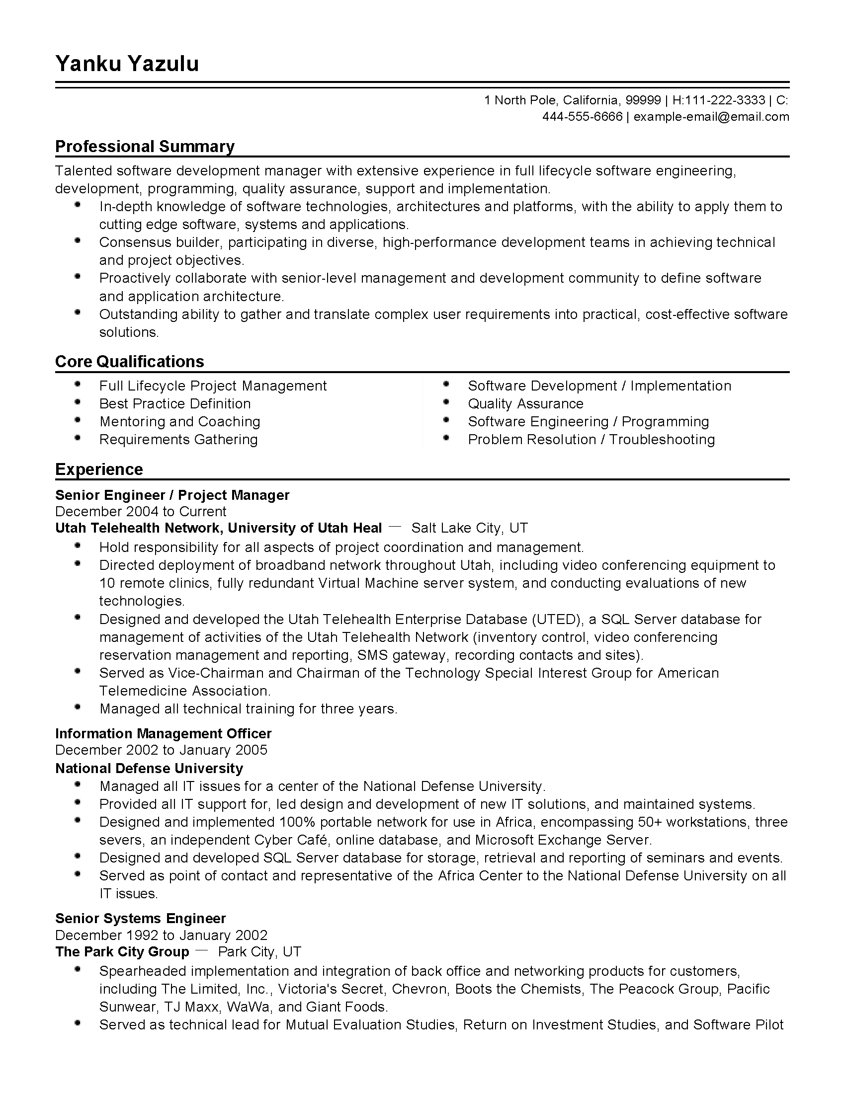Senior Software Engineer Resume Example