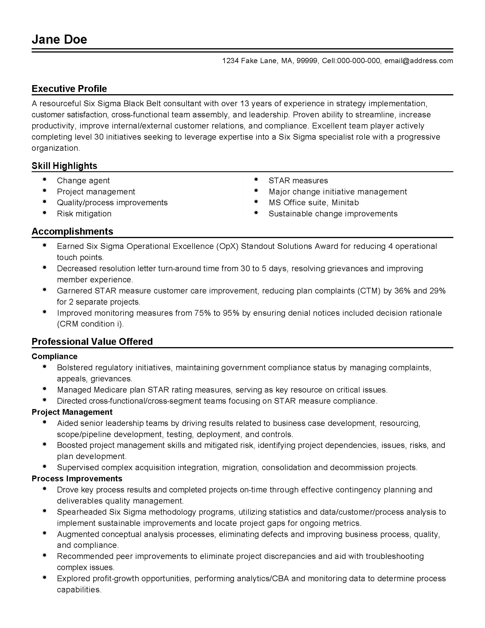 Six Sigma Specialist Resume Example  MyPerfectResume