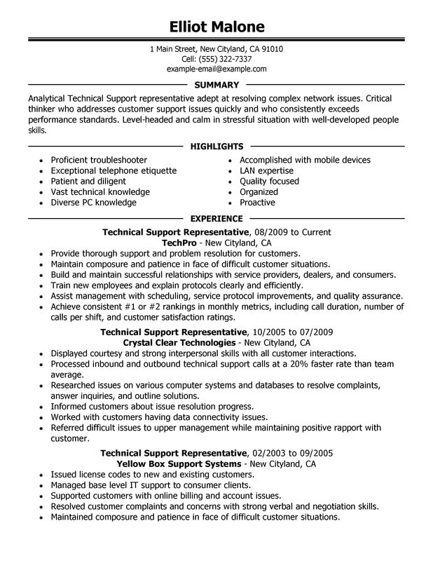 Technical Support Resume Example