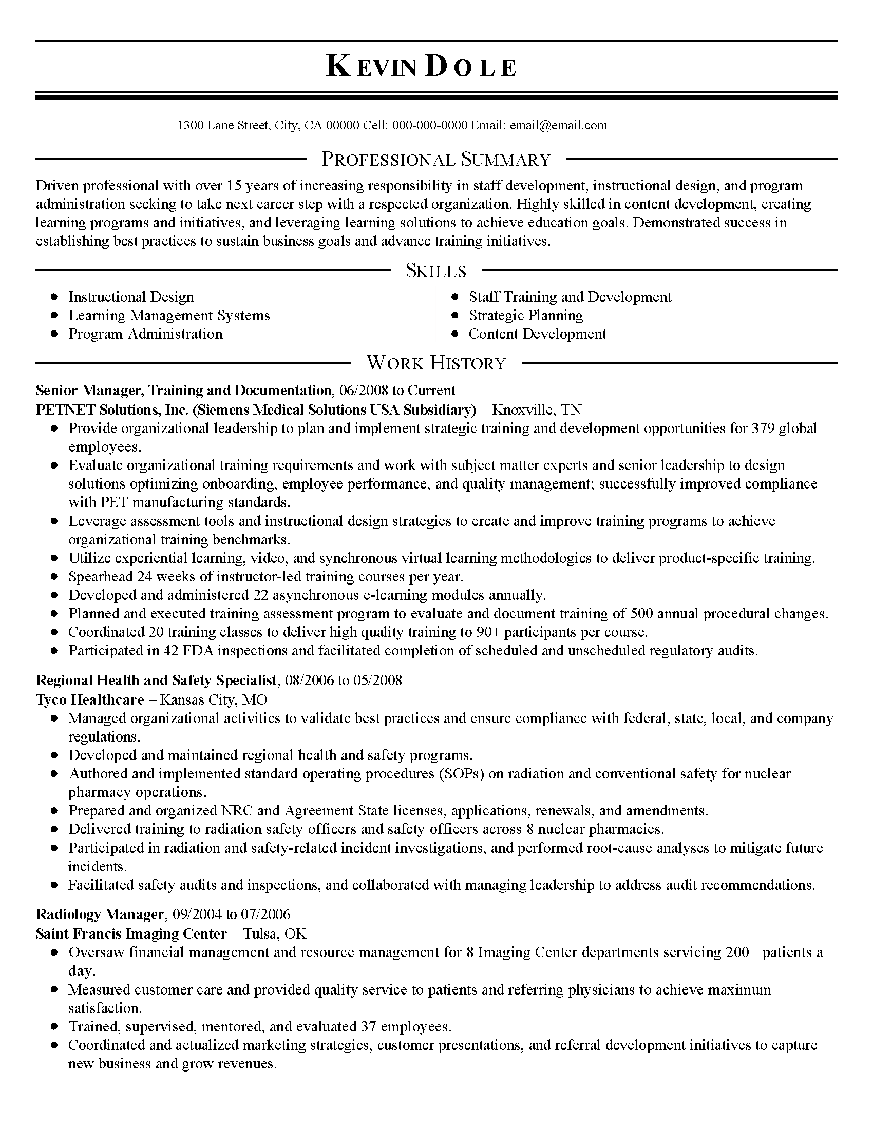 sample resume for director of learning and development