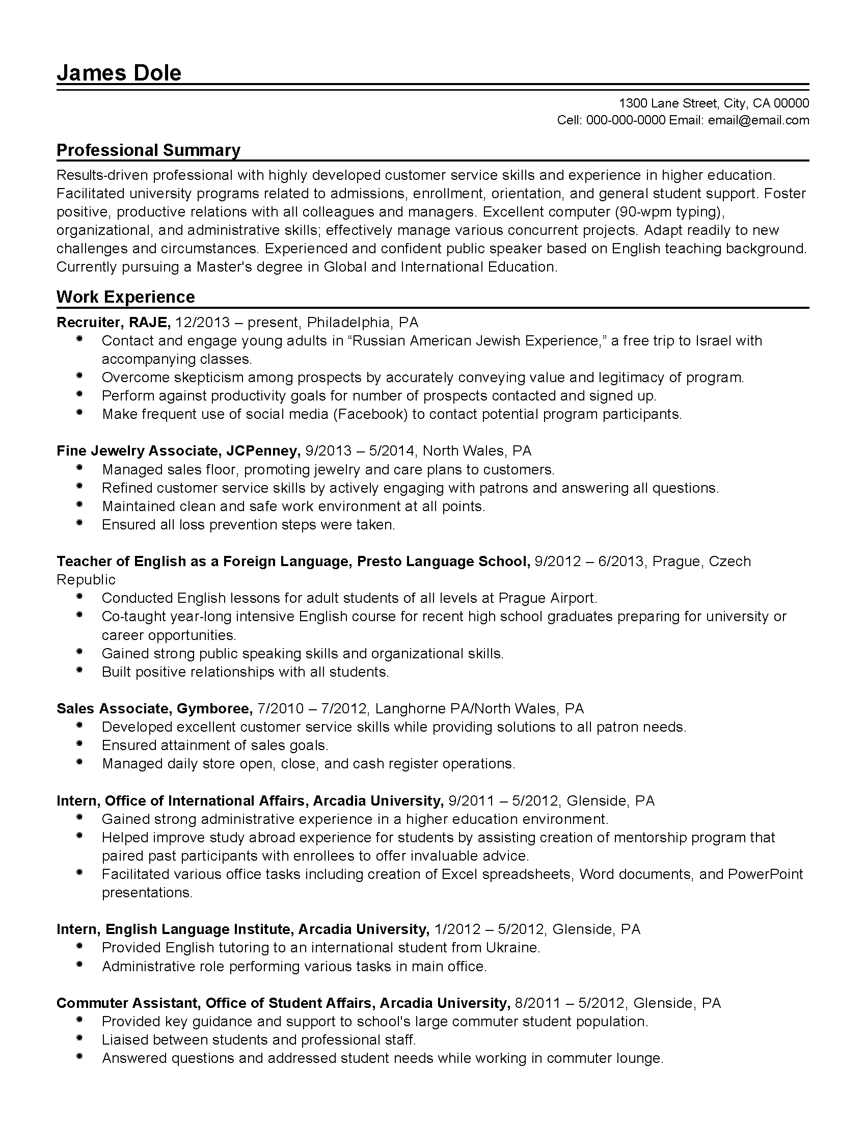 university administrator resume example