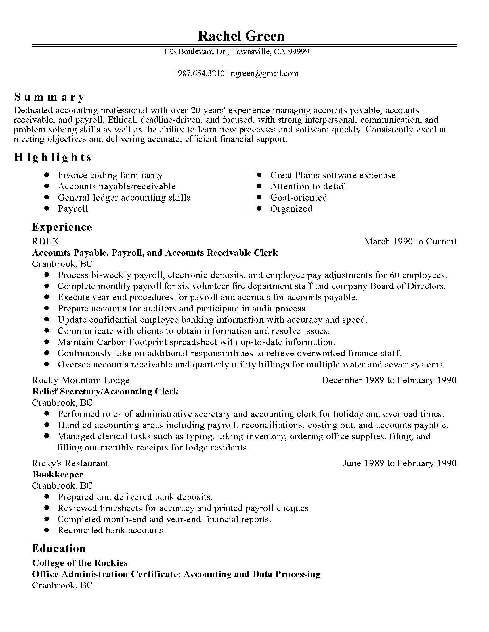 Accounts Payable Receivable Manager Resume Example