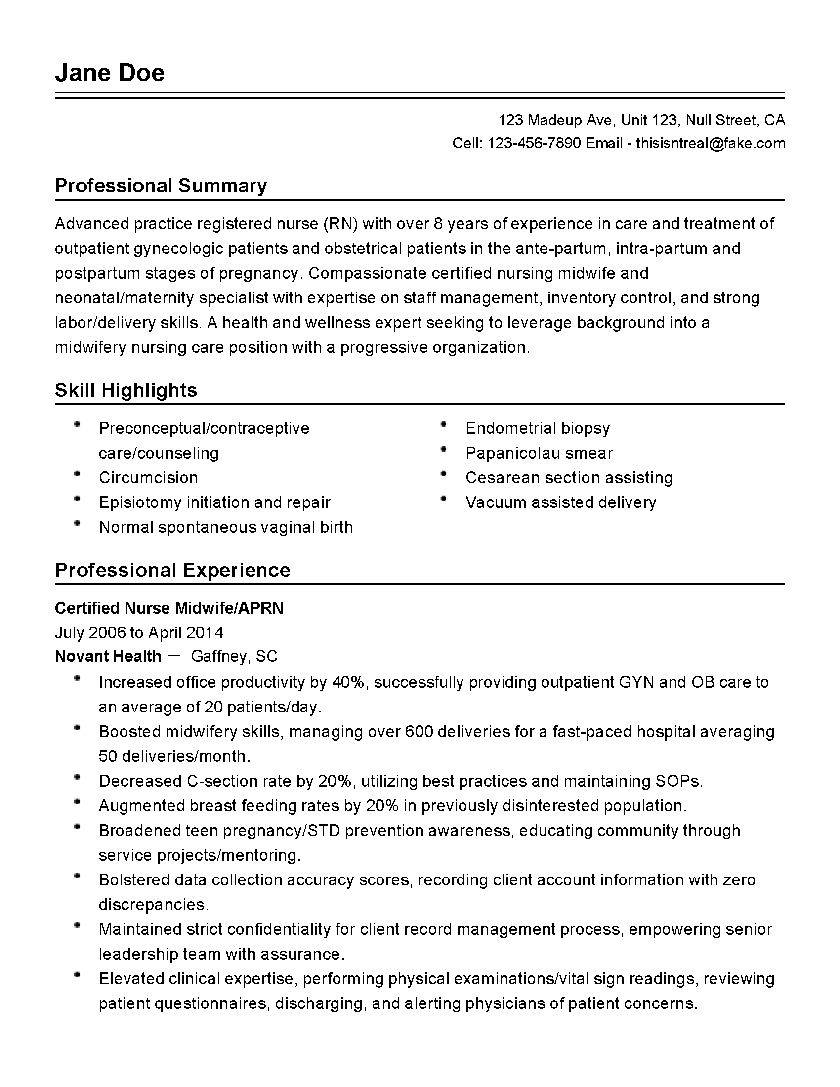 Advanced Practice Rn Resume Example