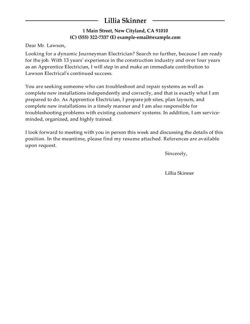 apprentice electrician cover letter example