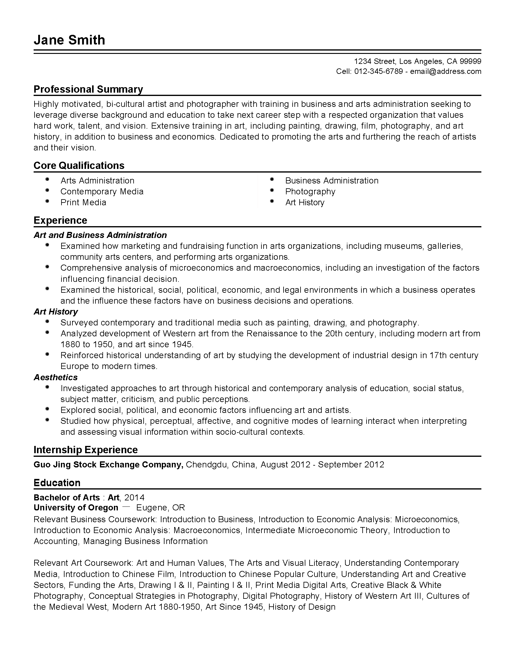 Art Administrator Resume Example